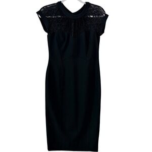 Maggy London Sheath Dress Size 8 Black Lace Yoke Cap Sleeve